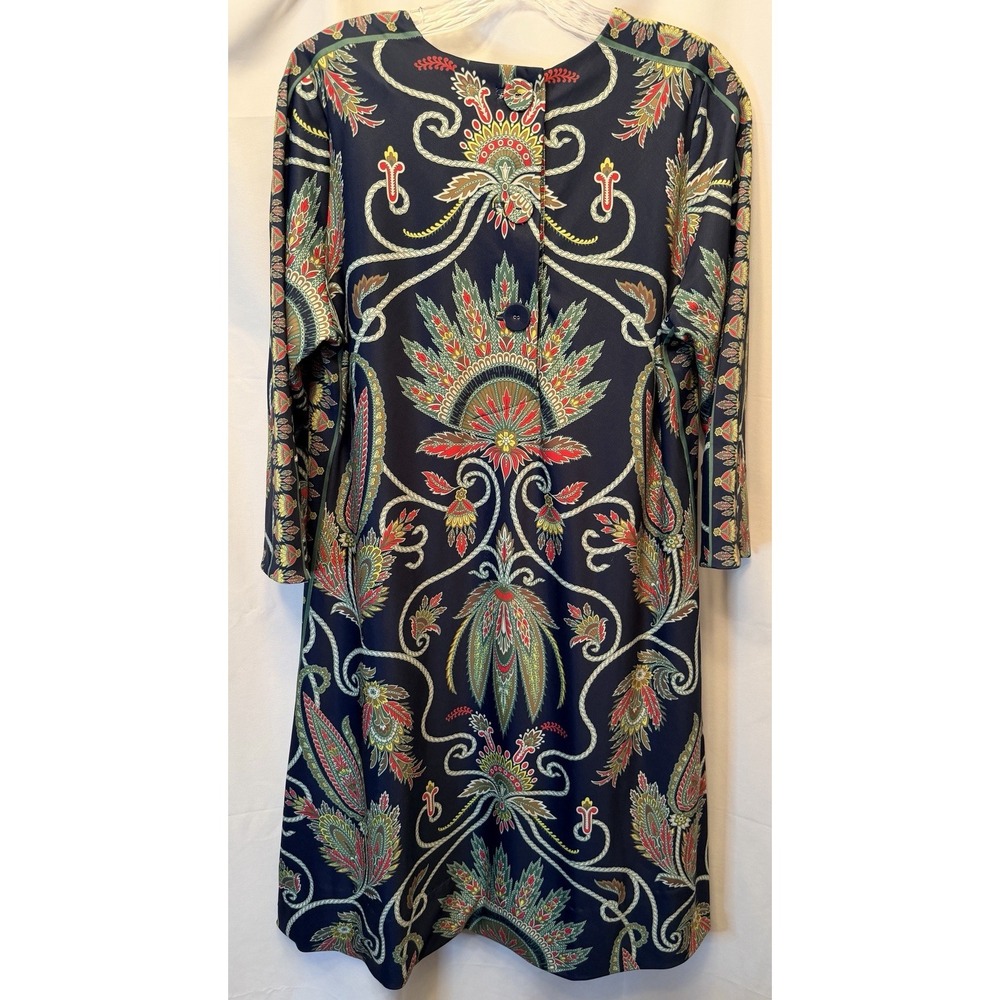 Gretchen Scott Size Large Dress Navy Blue Paisley Stretch 3/4 Sleeve Jersey Boho - Picture 5 of 10